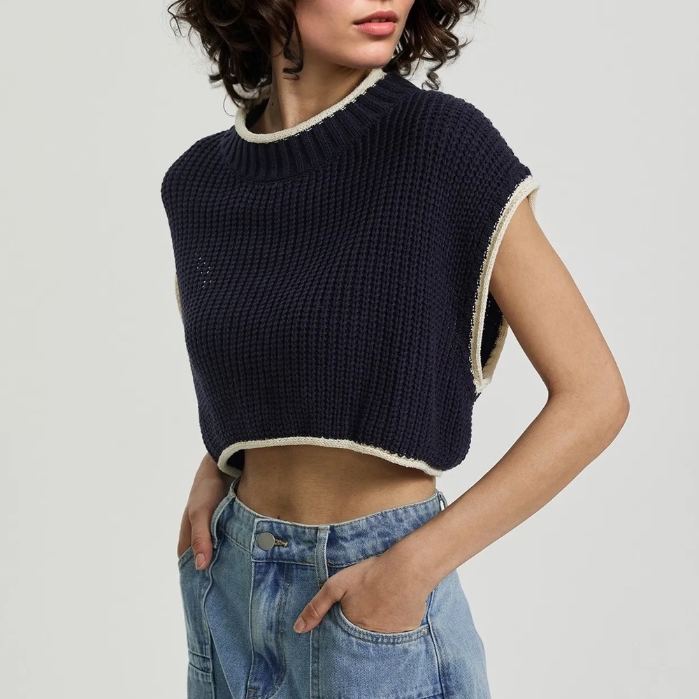 Zara Navy Blue Knit Crop Top